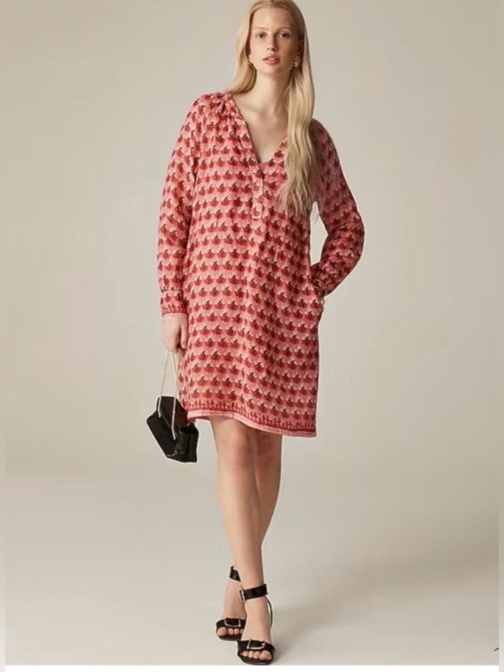 J.Crew Cabana Mini Dress Block Print Floral Tunic Shift Linen Size M Boho Preppy